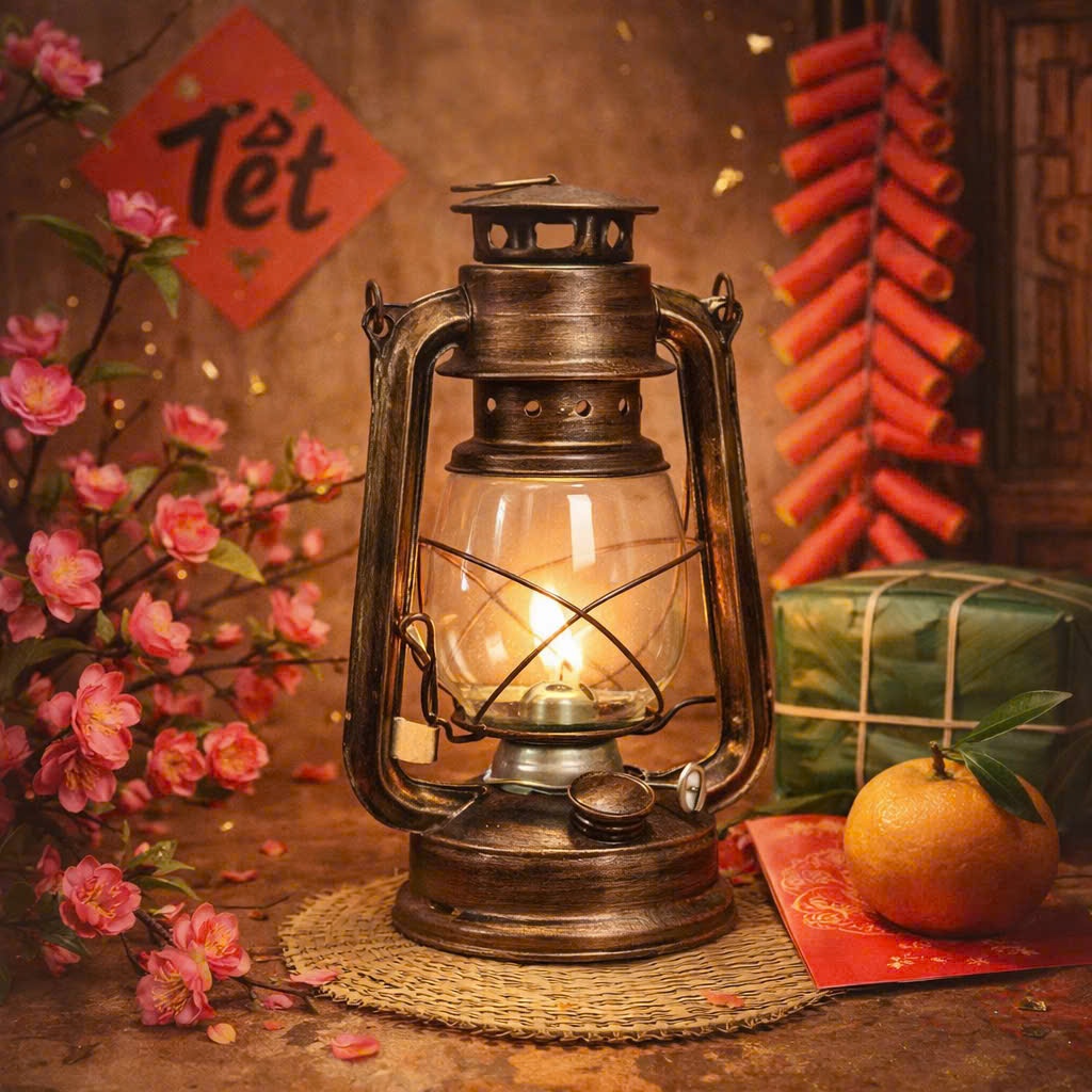 Đèn bão trang trí tết phong cách tết xưa, decor tết cổ truyền đèn dầu chống bão ,đèn măng xông cắm t