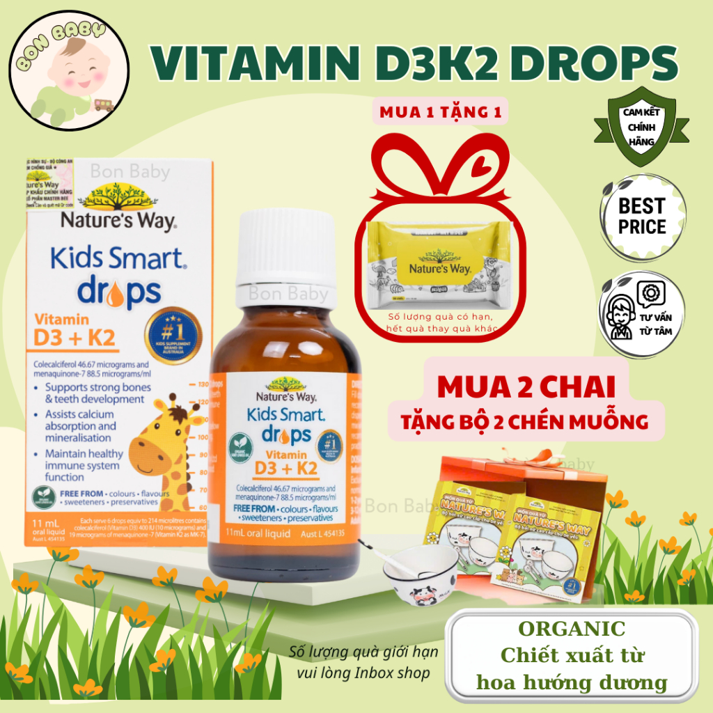 Vitamin D3k2 Organic Nature's Way, D3K2 Cho Trẻ Sơ Sinh Hoa Hướng Dương Organic Hộp 11ml