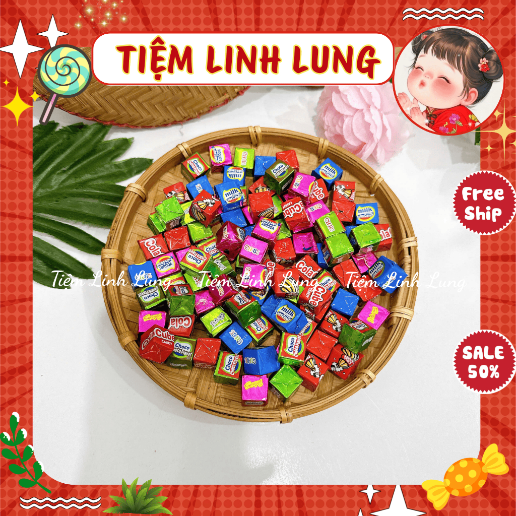 [50 VIÊN] Kẹo sữa socola cube Doten, choco cube candy, thơm ngon hấp dẫn