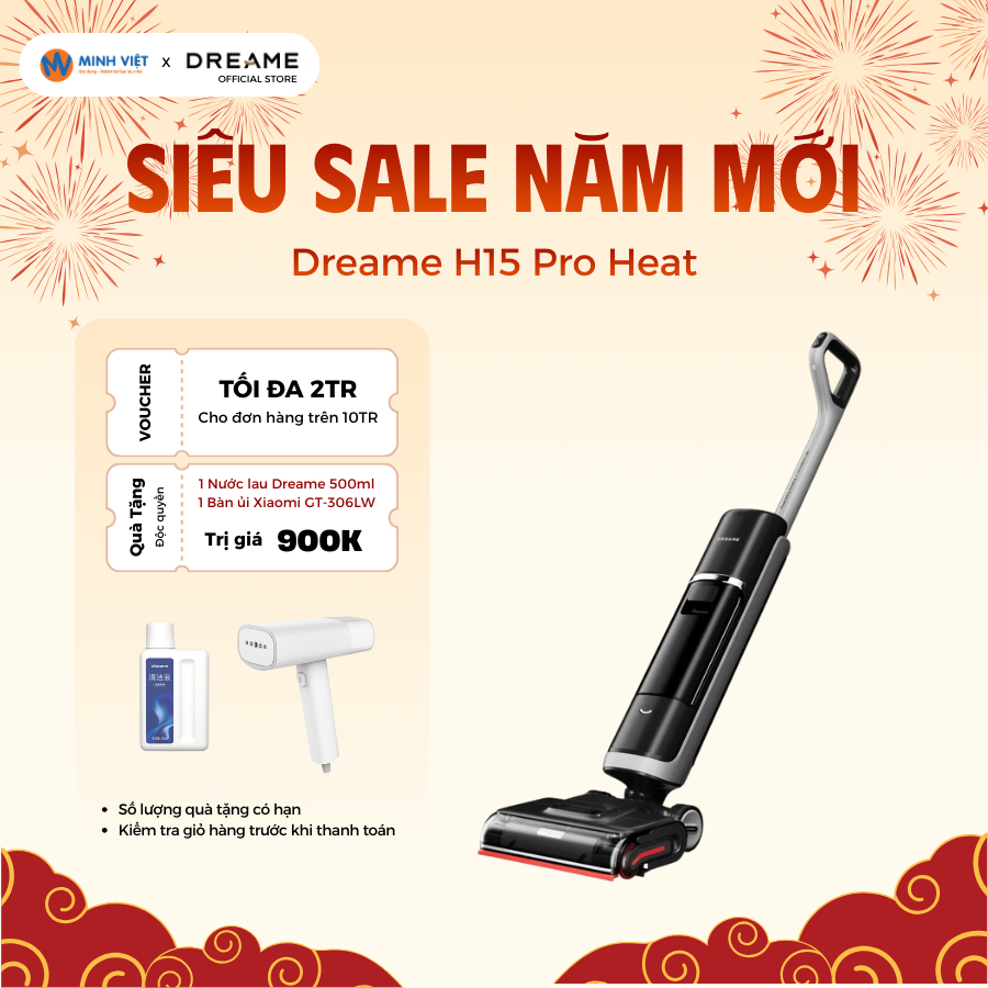 [Tặng bàn ủi hơi nước] Máy hút bụi lau sàn Dreame H15 Pro Heat - Quốc Tế - Minh Việt - BH 24T