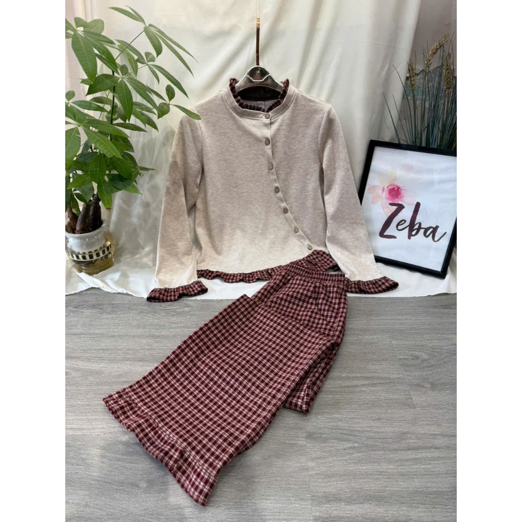 Set đồ nữ ZEBA bộ mặc nhà phối kẻ Hàn cao cấp M3235