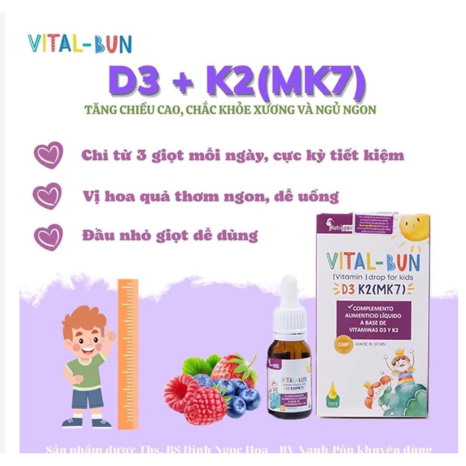 D3k2 mk7 Vital -Bun bổ sung d3k2 mk7 giúp xương chắc khỏe , trẻ hay quấy khóc đêm , cải thiện cho bé