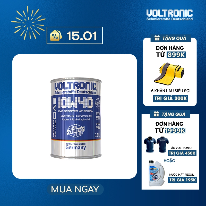 Dầu nhớt xe tay ga Voltronic Evo scooter 10w40 4T Edition - Fully Synthetic - Extra Pao Ester