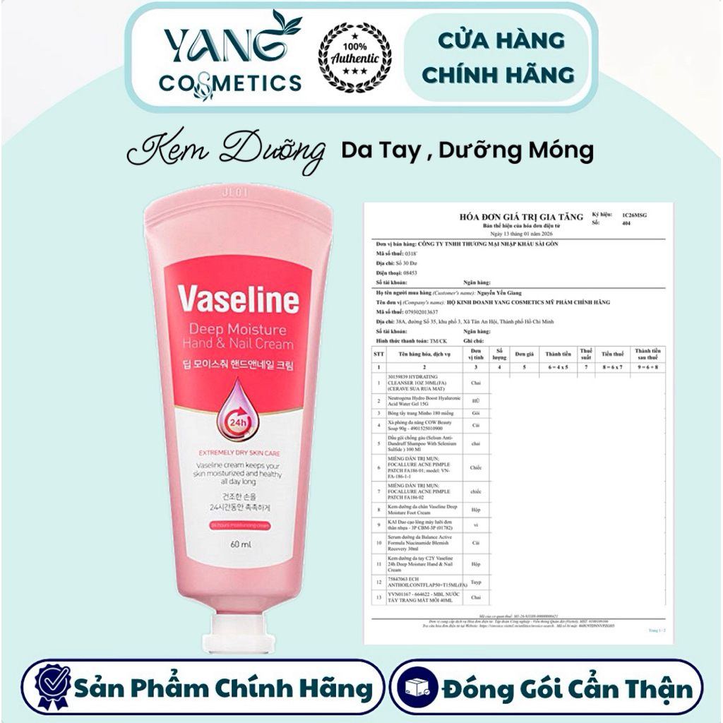 Kem Dưỡng Da Tay Da Chân Vaseline 60ml - Dưỡng Móng Vaseline 24h [ĐỦ TEM VAT]