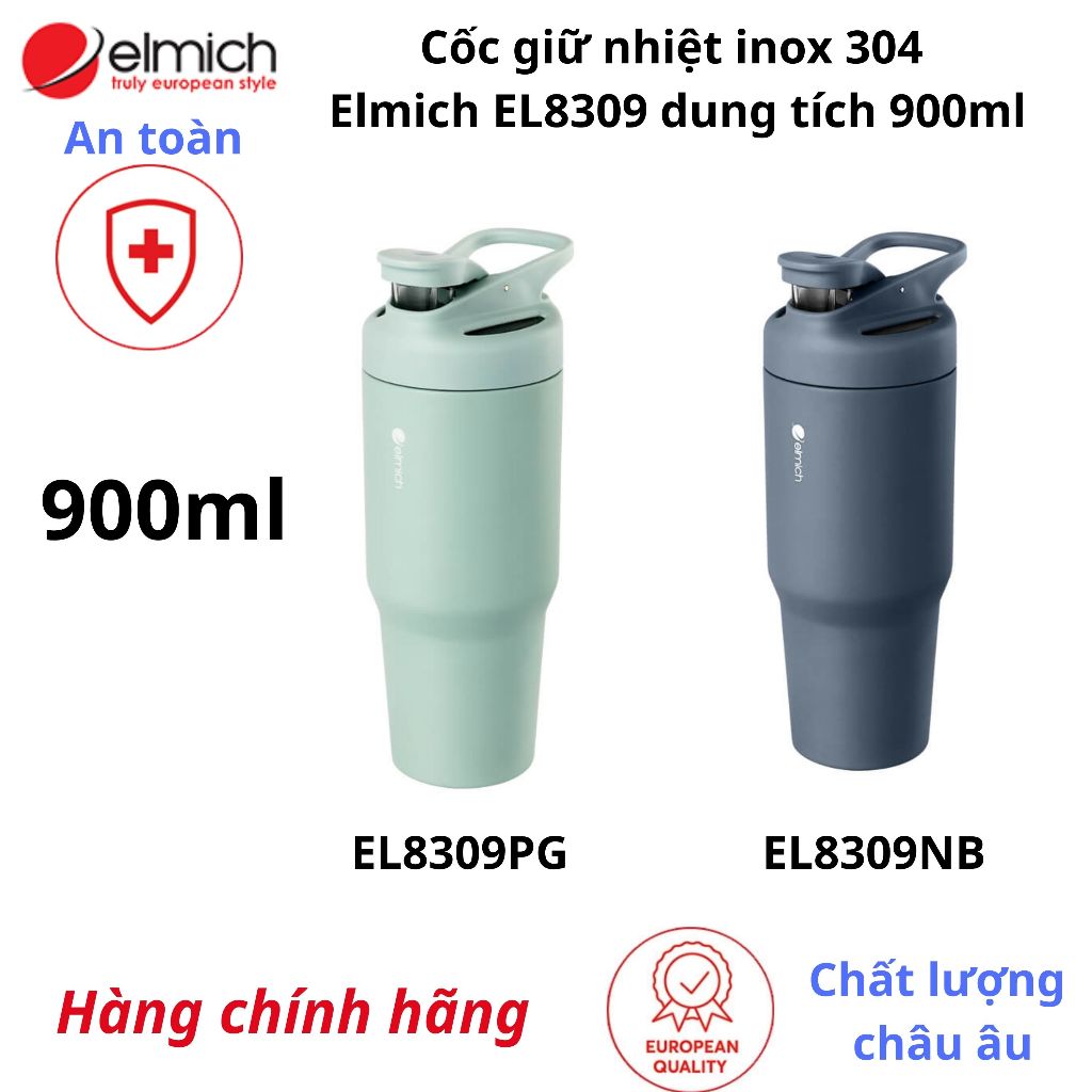 Cốc giữ nhiệt inox 304 Elmich EL8309 dung tích 900ml giữ lạnh 12h đến 24h thiết kế thể thao dễ mang 