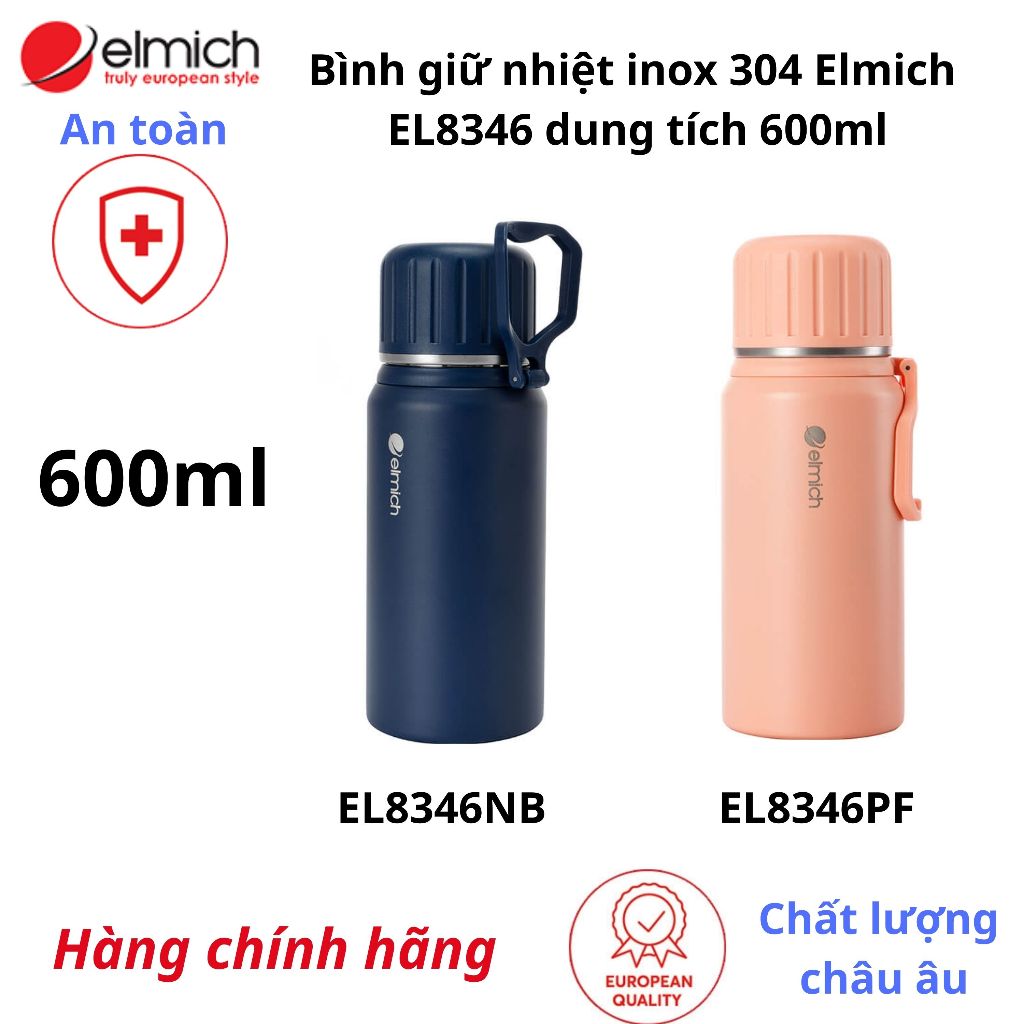 Bình giữ nhiệt inox 304 Elmich EL8346 dung tích 600ml giữ nhiệt 6h đến 12h giữ lạnh 12h đến 24h Elmi