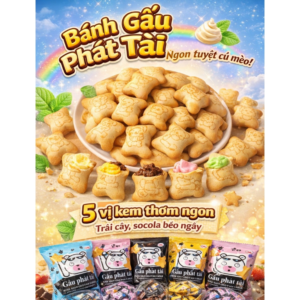 500g Bánh Gấu Nhân Kem Choco Bear Mix Vị Siêu Ngon hàng việt nam