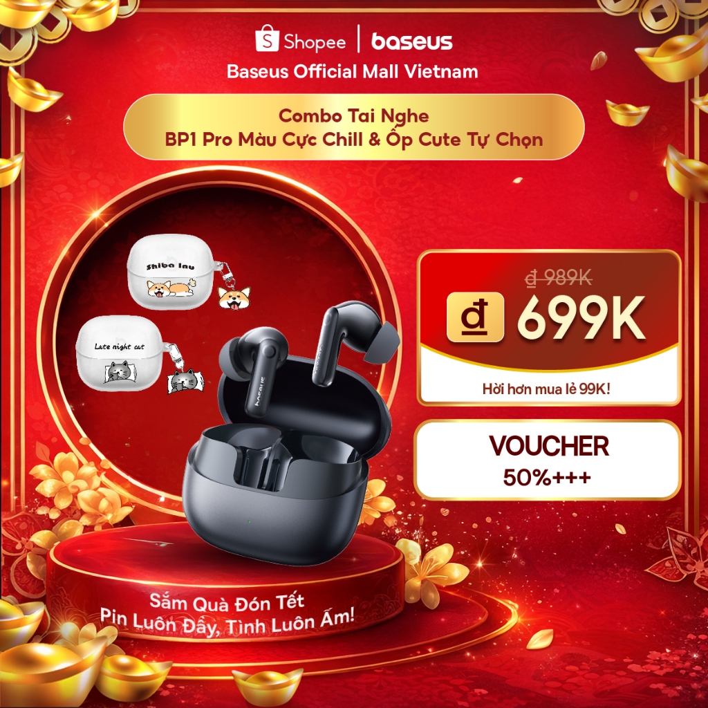 Tai Nghe Bluetooth Baseus BP1 Pro ANC -50dB Bass Tốt 55 Giờ Phát Nhạc Chống nước IPX55 Hi-Res