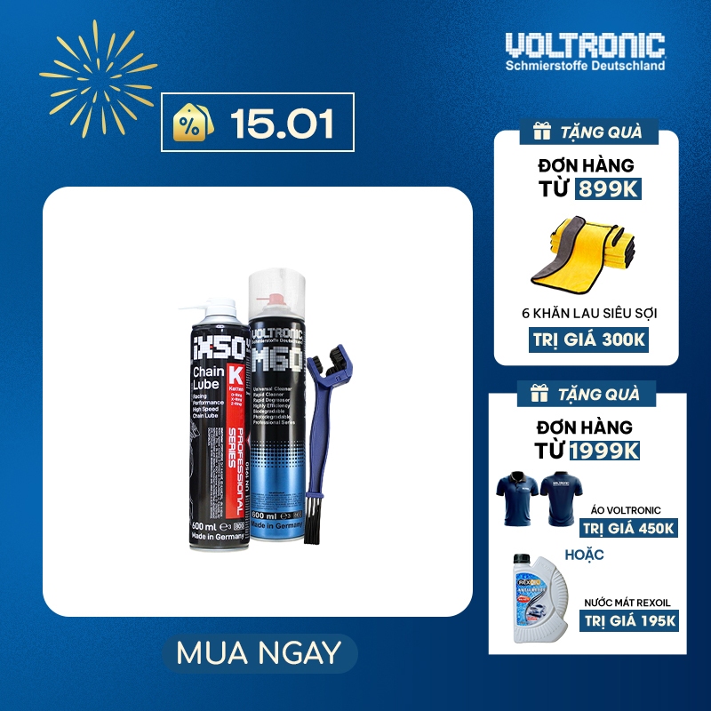 Combo vệ sinh bảo dưỡng sên nhập khẩu Đức VOLTRONIC m60+ ix50 600ml JUMBO + bàn chải