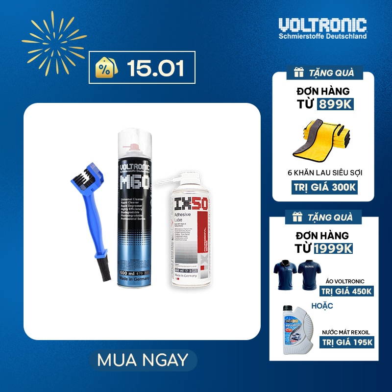 Combo vệ sinh bảo dưỡng sên nhập khẩu Đức VOLTRONIC m60+ ix50 (m50 ceramic) + bàn chải