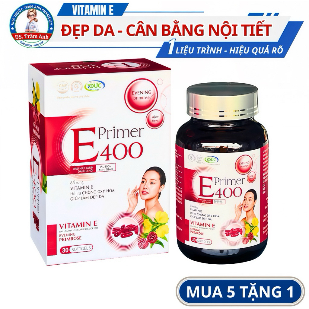 Viên Uống Vitamin E 400IU Tinh Dầu Hoa Anh Thảo – Đẹp Da Sáng Da, Cân Bằng Nội Tiết Tố Nữ  30 Viên