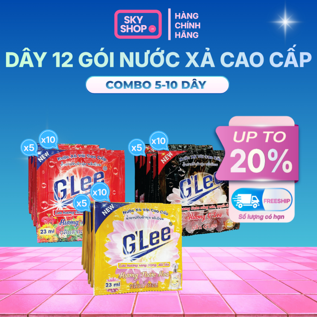 Combo 10 Dây 12 Gói Nước Xả Vải GLee Cao Cấp 23ml, Hương Hoa Cỏ, Hương Nước Hoa, Hương GLee