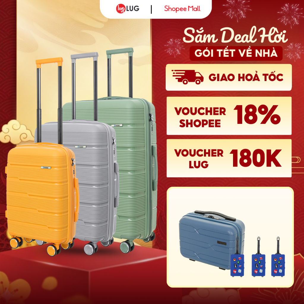 Combo 3 Vali Kéo LUG Holdall MP809 Size 20/24/28 Nhựa PP Chống Bể Vỡ - Khóa Số Âm Bảo Mật An Toàn