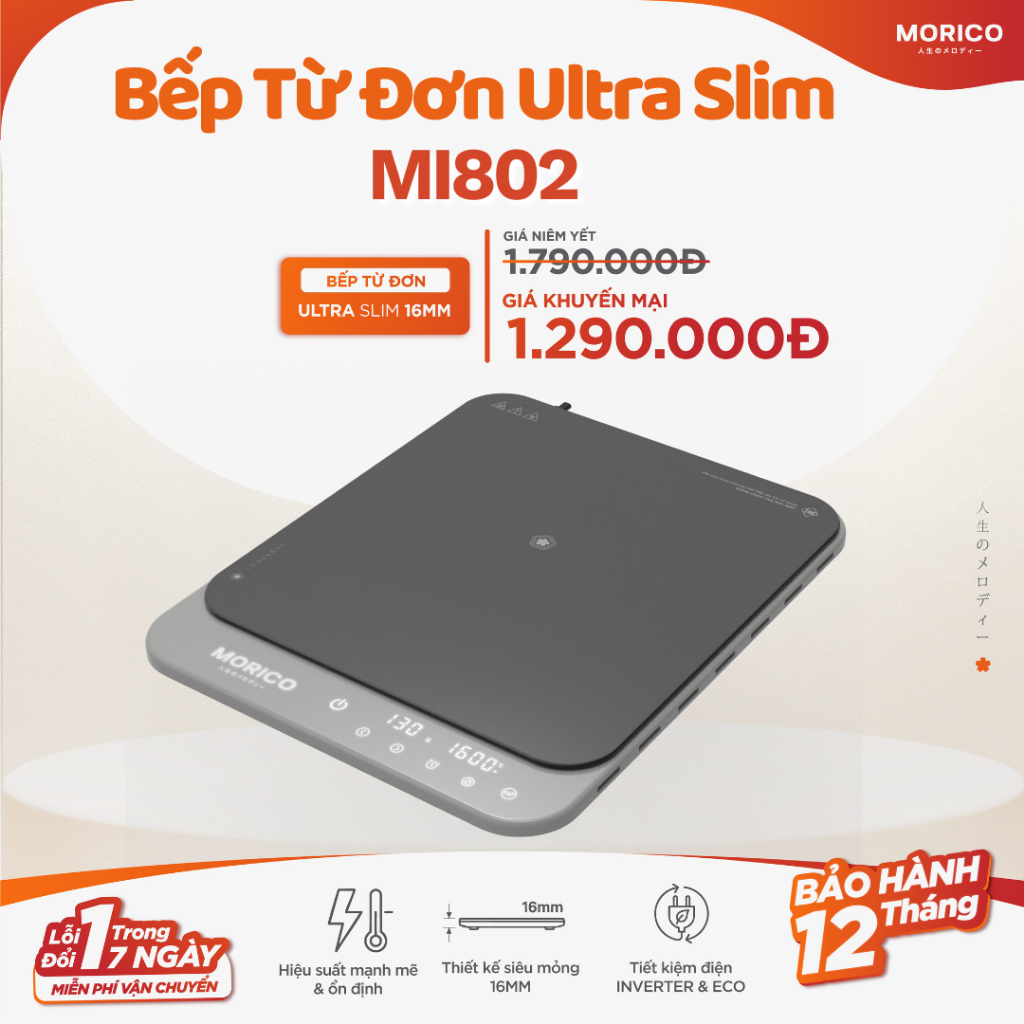 Bếp Từ Đơn MORICO MI820 2100W – Bếp Từ Công Suất Lớn, Mỏng Nhẹ, Tiết Kiệm Điện, An Toàn