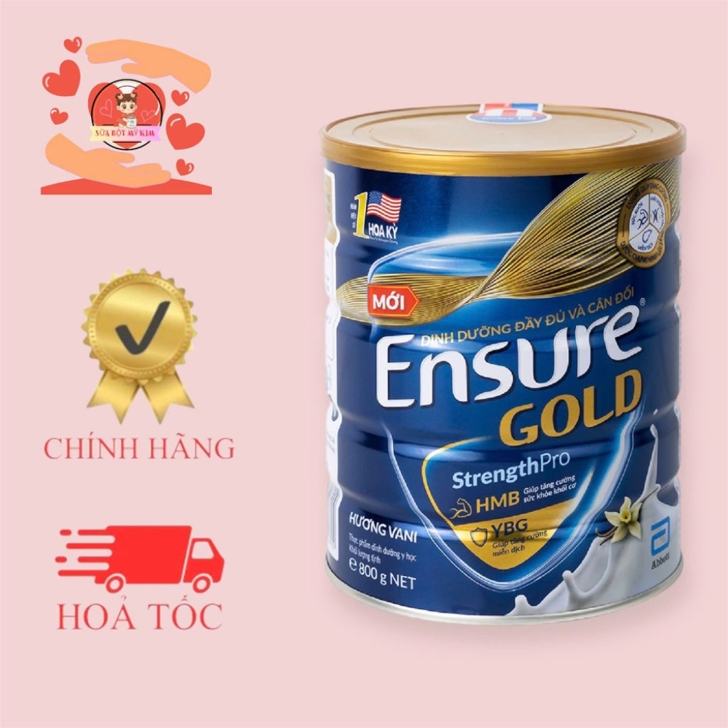 Combo 1, 4 Lon Thực Phẩm Dinh Dưỡng Y Học Ensure Gold StrengthPro HMB Hương Vani 800gr (Date 2027)