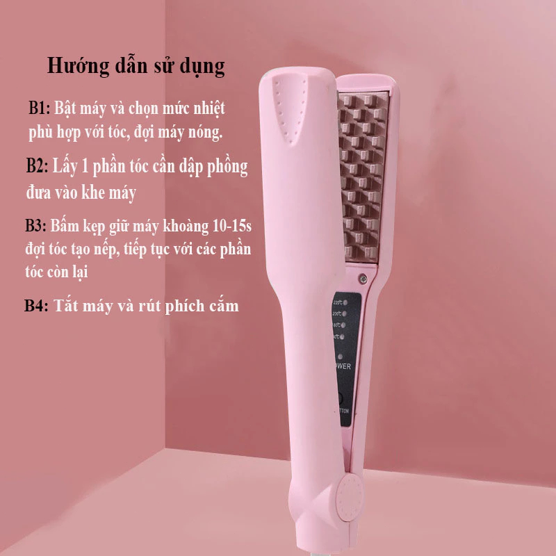 Máy Bấm Dập Phồng Chân Tóc Răng Vuông 4 Mức Nhiệt Tiện Lợi