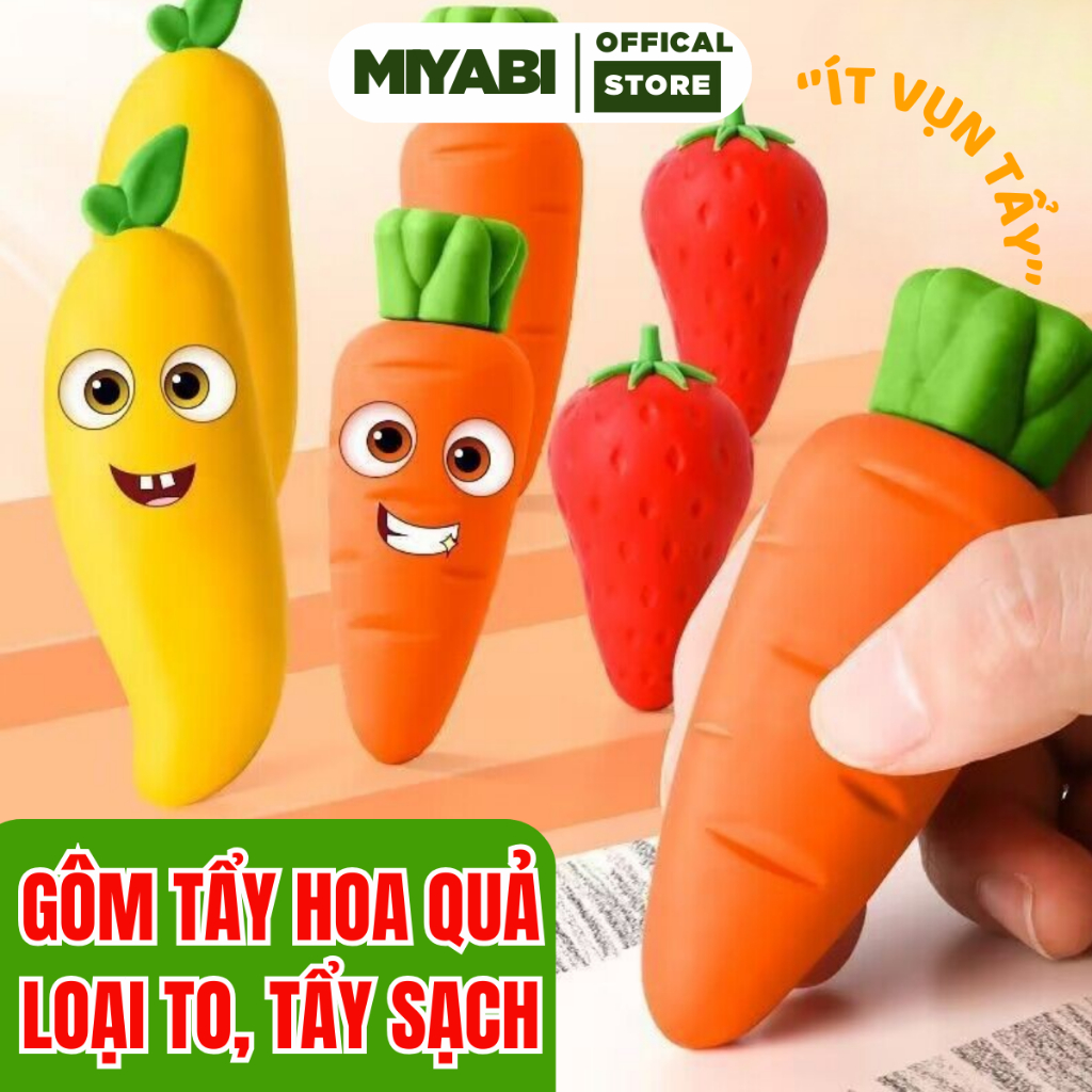 Gôm tẩy bút chì hoa quả khổng lồ siêu to tẩy sạch ít vụn, không mòn giấy an toàn cho bé học sinh