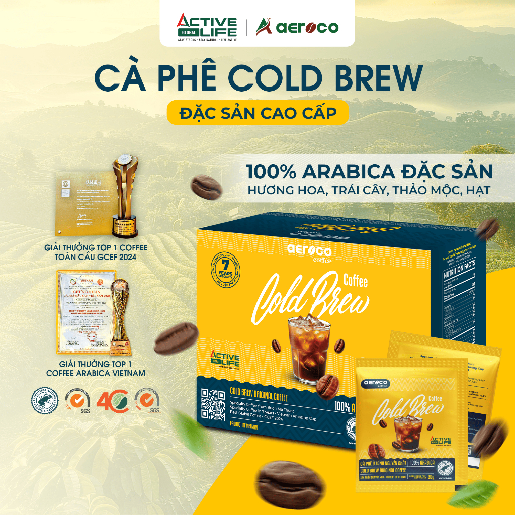 [Combo 2 hộp] Cà Phê Cold Brew Aeroco 100% Arabica Đặc Sản - Cà phê ủ lạnh túi lọc Nhật Bản cao cấp