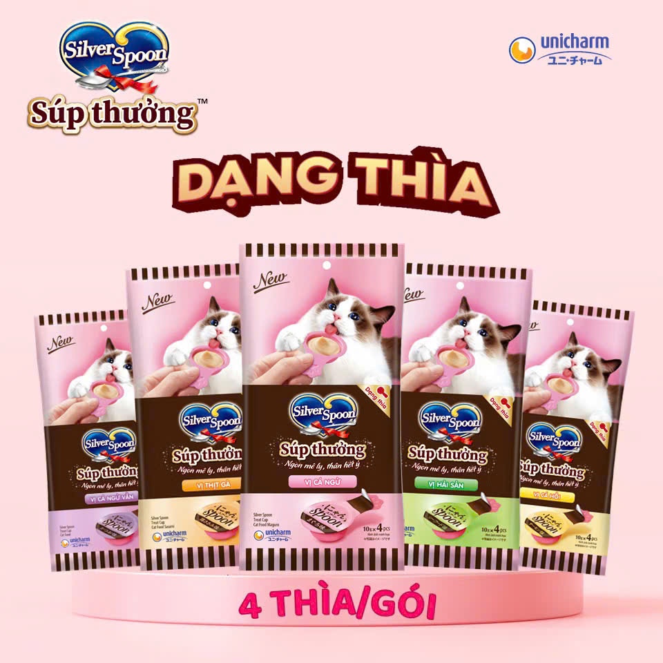 [GÓI 4 THÌA] Súp Thưởng Dạng Thìa Silver Spoon, Súp Thưởng Thơm Ngon, Bổ Dưỡng Cho Mèo