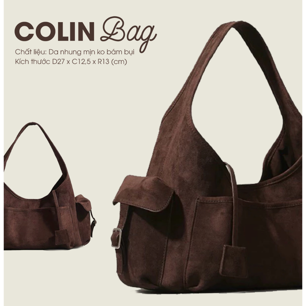 𝒍𝒂𝒏𝒆𝒑.(sẵn) COLIN BAG - Túi khoác vai style Retro vải nhung mịn, túi hộp 2 bên Colin Bag, mẫu mới xu