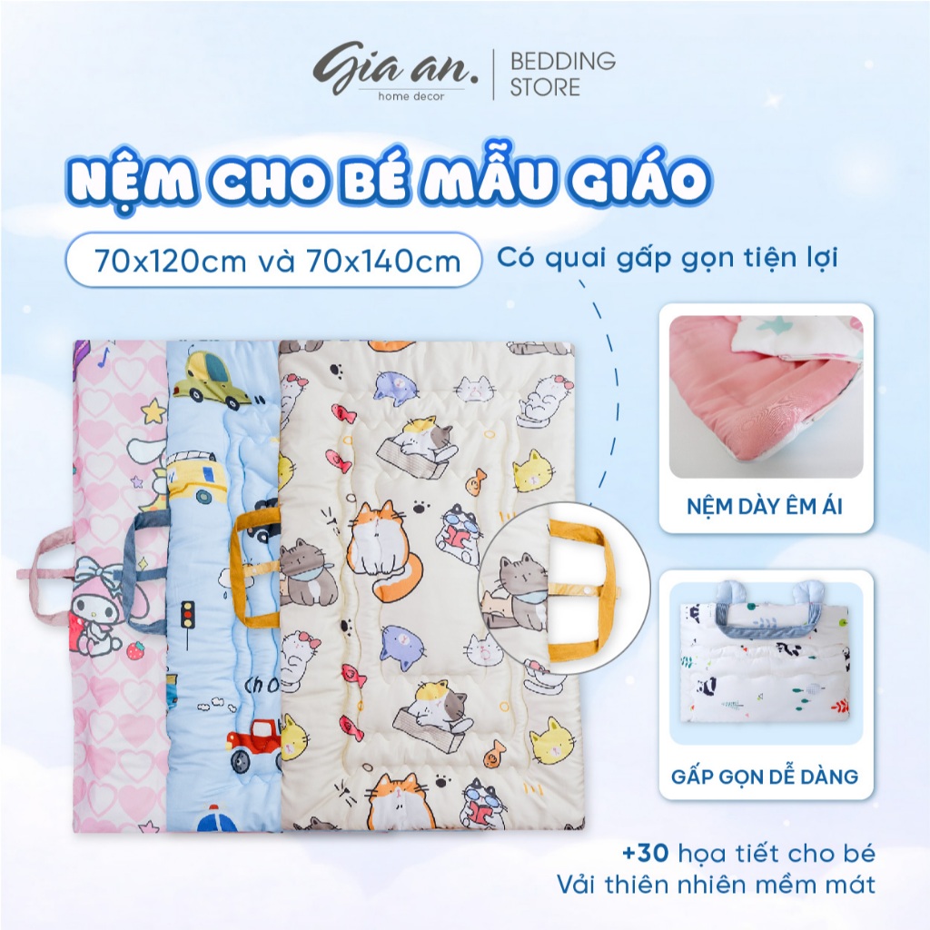 [Hỏa tốc] Nệm cho bé mẫu giáo size 70x120 cm và 70x140cm GIA AN HOME DECOR Tencel 60s gấp gọn có quai xách tiện lợi