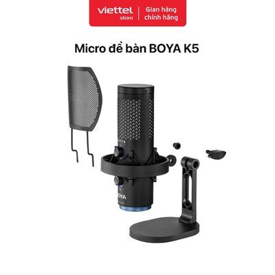 Micro Thu Âm Để Bàn Boya K5 | Âm thanh Hi-Fi | Đèn RGB 3 Mode | Thu Podcast Livestream Đa Hướng