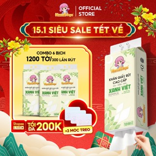 [COMBO 06 bịch] Khăn Giấy Rút XANH VIỆT, Giấy Vệ Sinh Treo Tường, Giấy Ăn, Giấy Treo Đa Năng Hannah - Seyo 1200 Tờ 4 Lớp