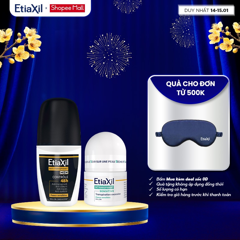 Combo Lăn Khử Mùi Hàng Ngày Etiaxil Men 50ml và Lăn Khử Mùi Ngăn Mồ Hôi Etiaxil 15ml (nhãn xanh)