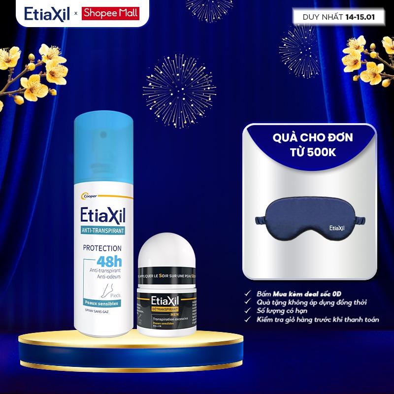 Combo Lăn Khử Mùi Mồ Hôi Dành Cho Nam Giới Men 15ml và Xịt Khử Mùi Chân Etiaxil Bảo Vệ Kép 100ml
