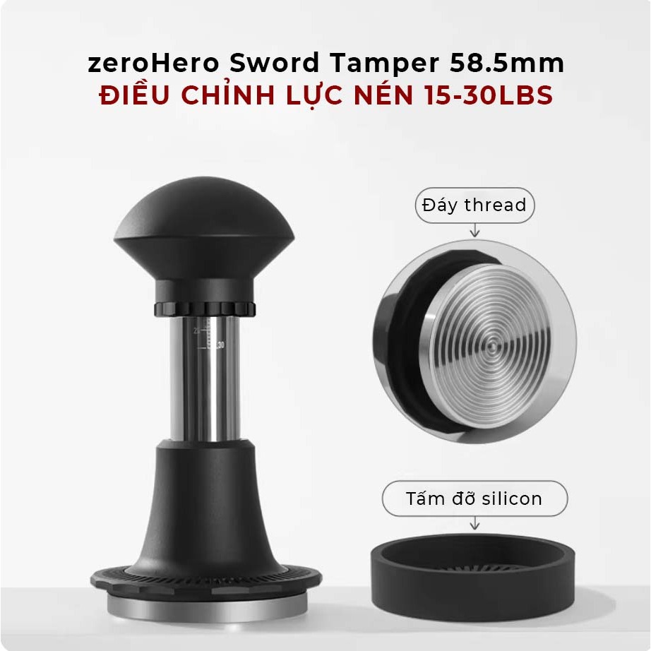 [58.5mm] Tamper Nén Cà Phê Điều Chỉnh Lực 15-30lbs | zeroHero Sword Tamper