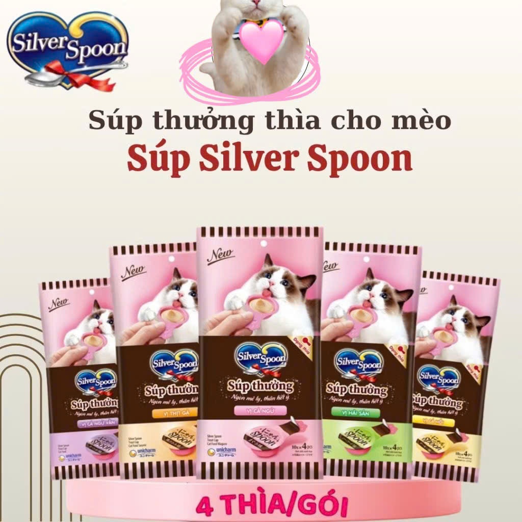 [GÓI 4 THÌA] Súp Thưởng Dạng Thìa Silver Spoon, Súp Thưởng Thơm Ngon, Bổ Dưỡng Cho Mèo