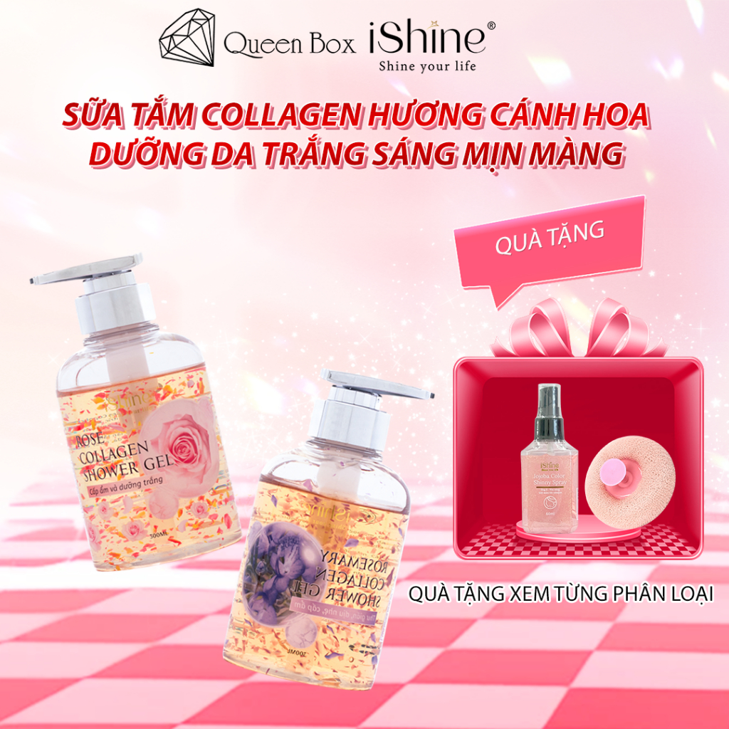 Sữa Tắm Collagen Tinh Dầu Cánh Hoa Dưỡng Sáng Da Lưu Hương Lâu iShine 300ml