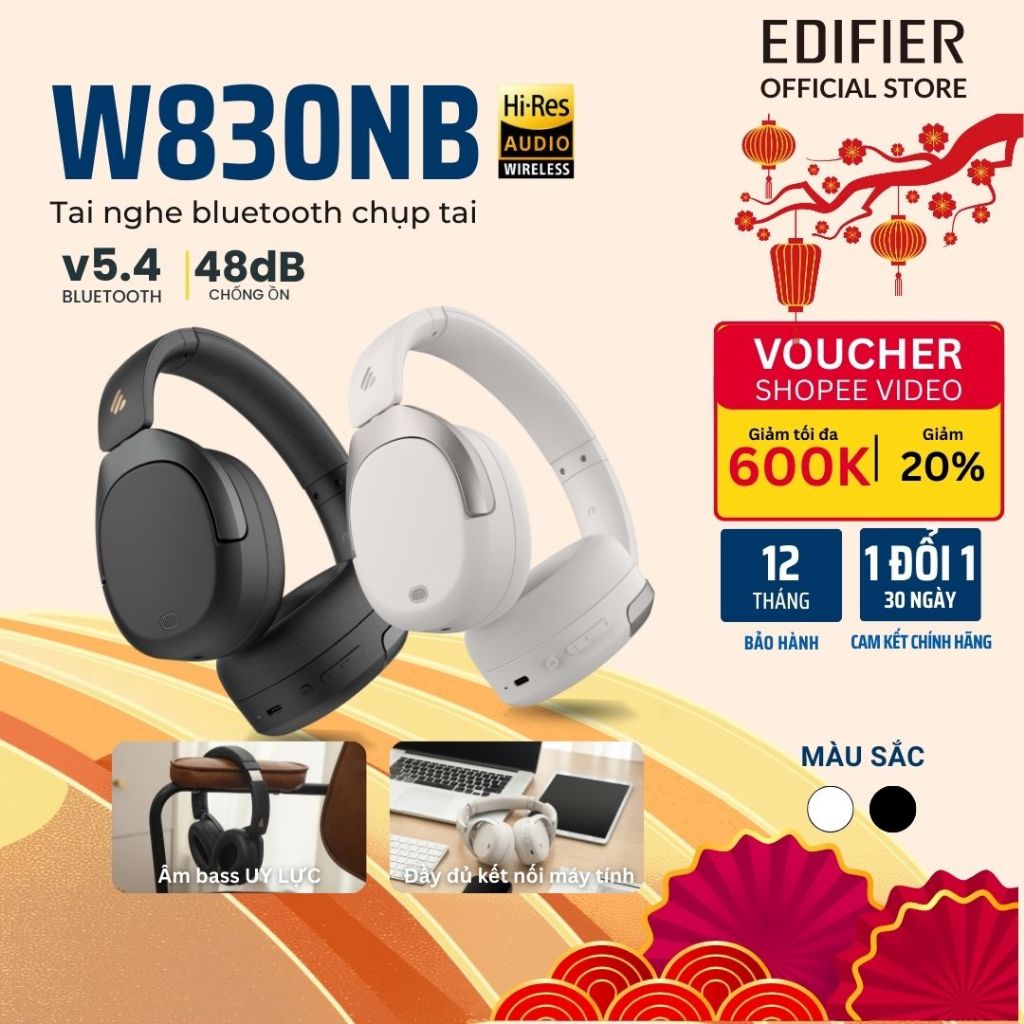 Tai nghe Bluetooth EDIFIER W830NB, Chống ồn chủ động, Bass mạnh, chơi Game | Bảo hành 12 tháng