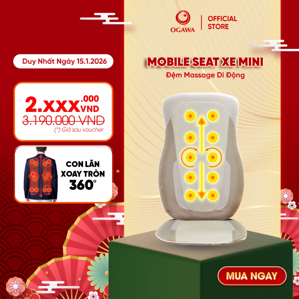 Đệm massage lưng OGAWA Mobile Seat Xe Mini - Massage chuyên sâu, Lưng, Mông
