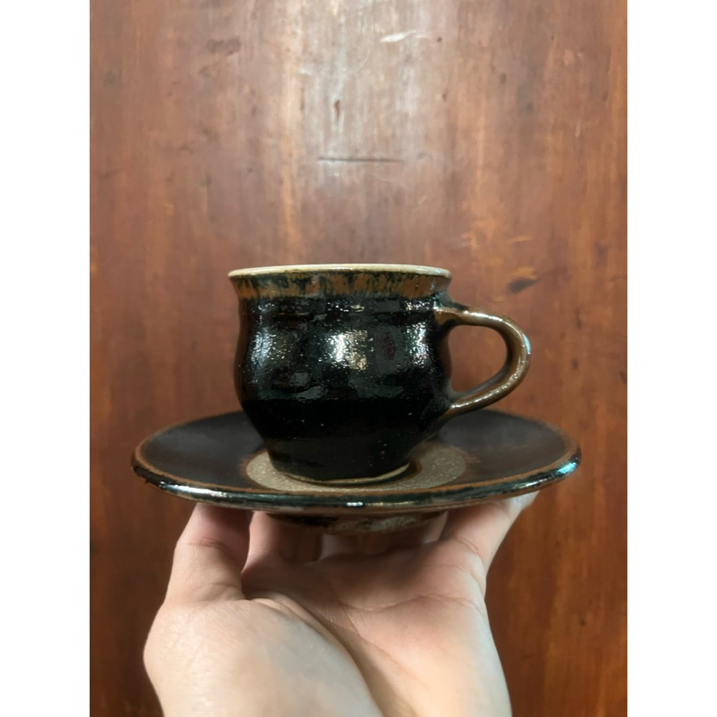 bộ tách cf sữa ( trà ) men đen nâu