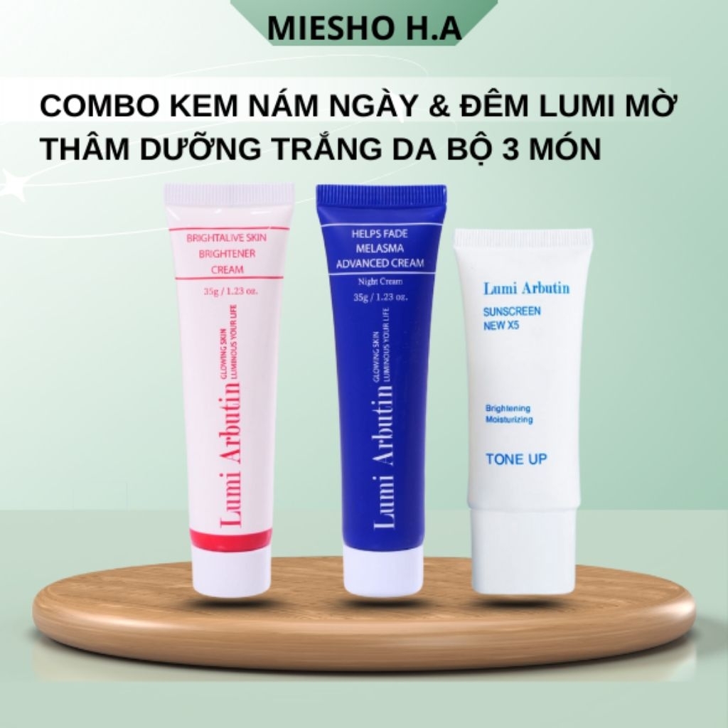 Kem Nám Mờ Thâm Lumi Arbutin Ngày Đêm Mờ Thâm Sáng Da Đều Màu Bộ 3 Món