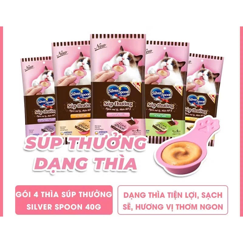 [GÓI 4 THÌA] Súp Thưởng Dạng Thìa Silver Spoon, Súp Thưởng Thơm Ngon, Bổ Dưỡng Cho Mèo