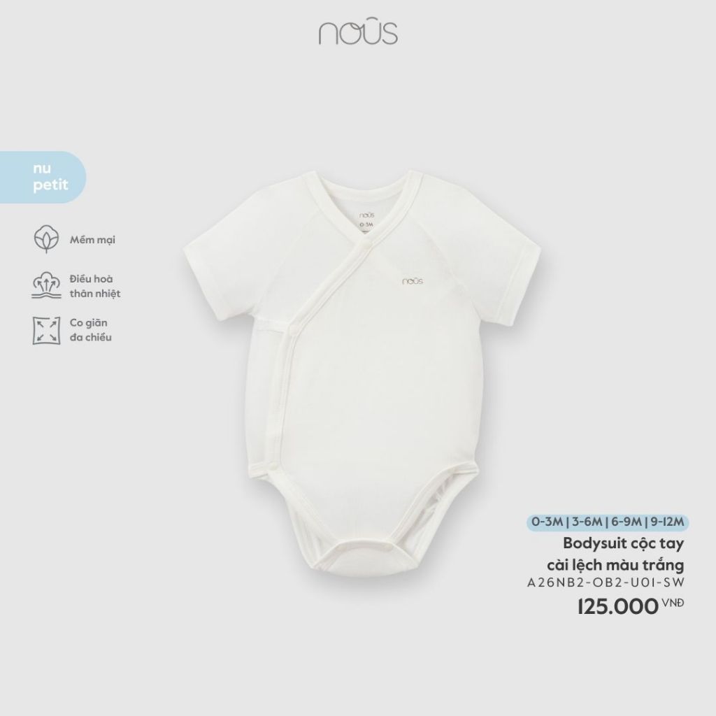 Nous Baby Bodysuit cài lệch ngắn tay cho bé, body cộc tay chất petit mềm mịn basic bé dưới 10.5kg BST T1