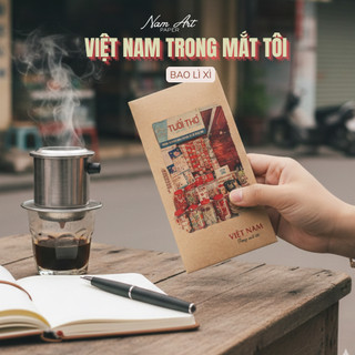 5 BAO LÌ XÌ GIẤY KRAFT VIỆT NAM TRONG MẮT TÔI ,vintage 9 x 17 cm -  Nam Art 17x9 cm