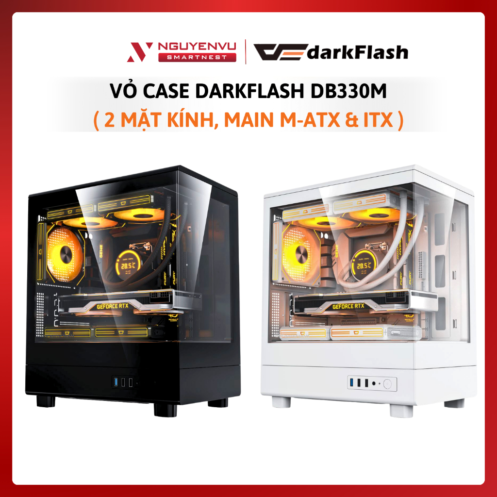 Vỏ case DARKFLASH DB330M - 2 mặt kính, Main M-ATX & ITX | Hàng Chính Hãng - Bảo hành 12 tháng