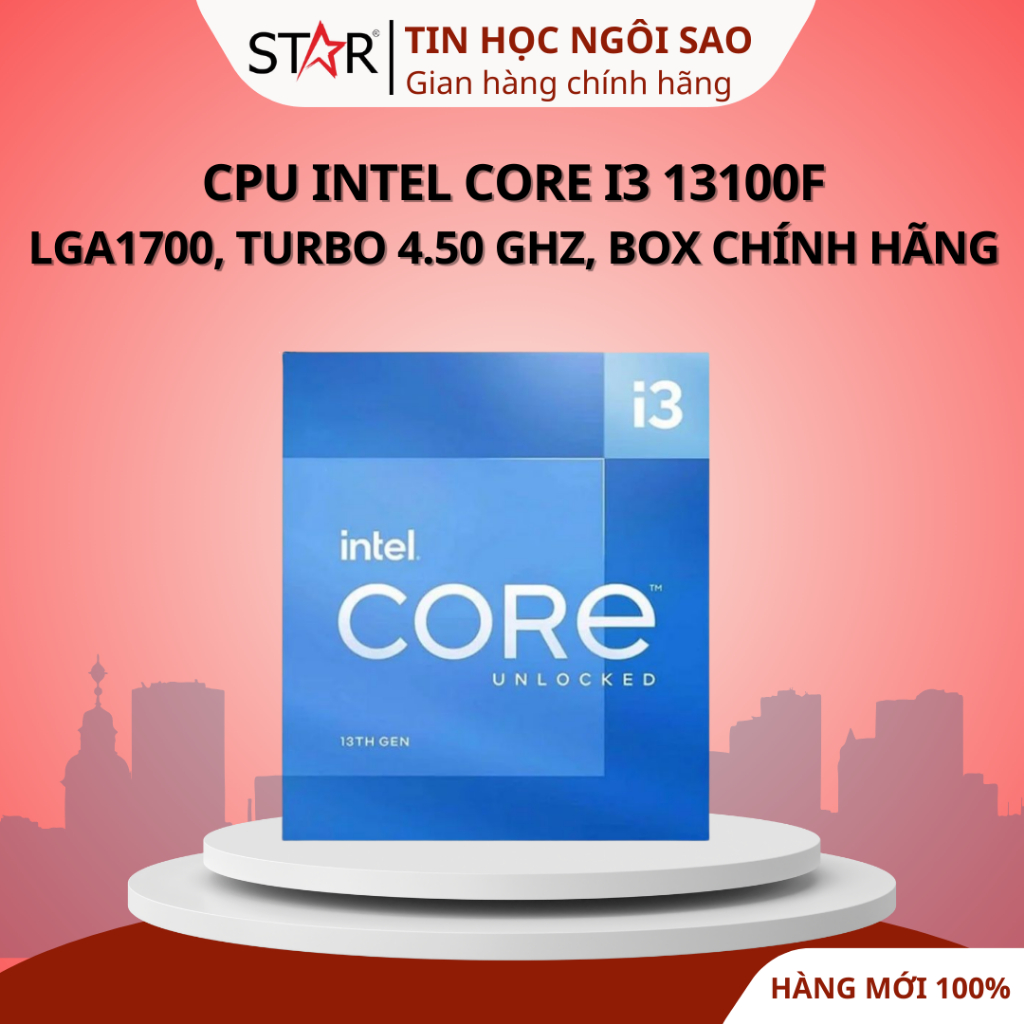 CPU Intel Core I3 13100F | LGA1700, Turbo 4.50 GHz, Box Chính Hãng - Bảo hành 36 tháng