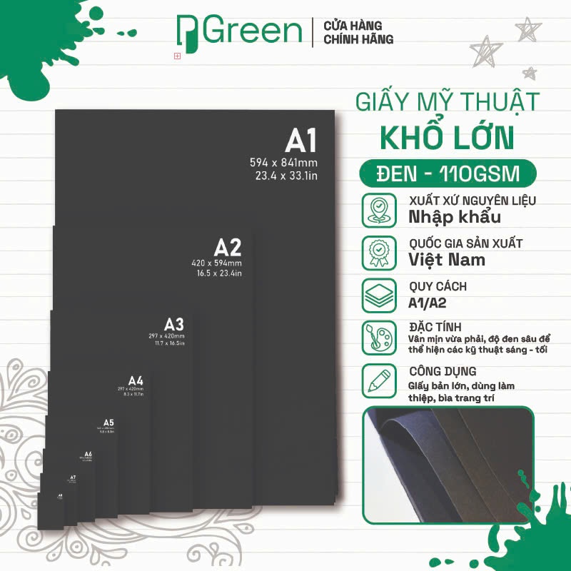 Giấy mỹ thuật khổ lớn màu đen 110gsm - PGREEN