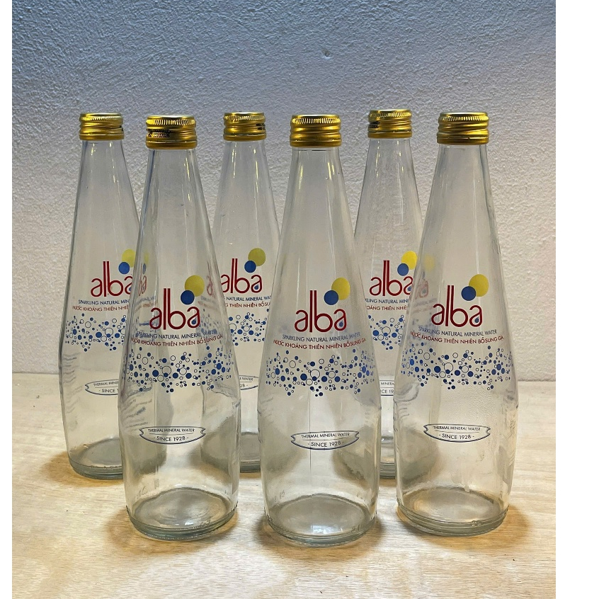 Vỏ Chai Thủy Tinh ALBA | Nước Khoáng Thiên Nhiên Có Ga – Decor Tối Giản, Vintage