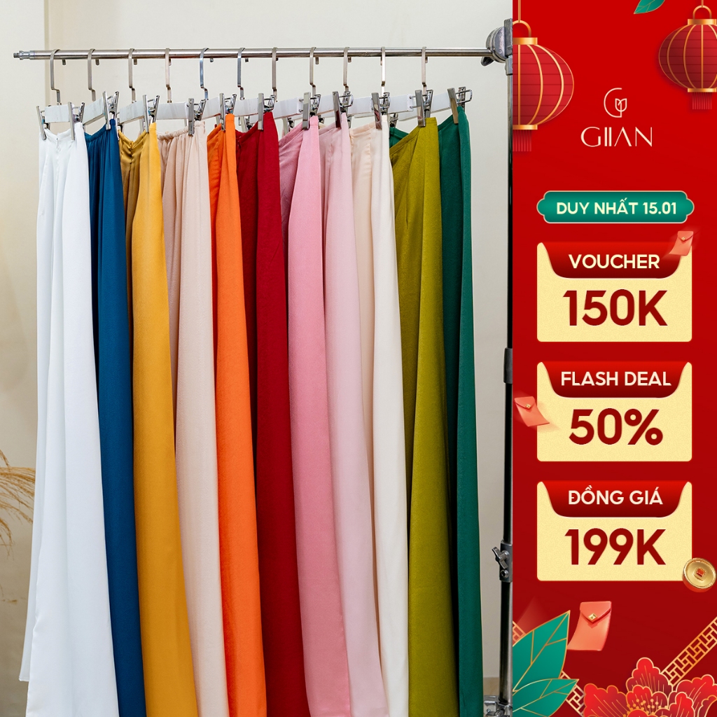 Quần áo dài lụa tằm dáng suông tôn dáng chất đẹp có khóa chun thiết kế cao cấp thương hiệu Giian - Q