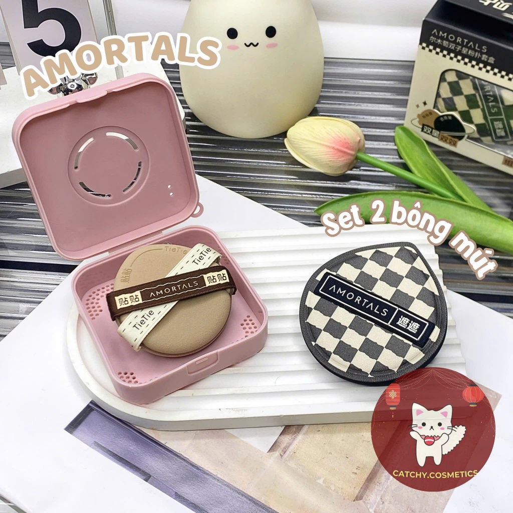 [AMORTALS] Set 2 Bông Mút AMORTALS Sao Song Tử Nâu Kèm Hộp Đựng