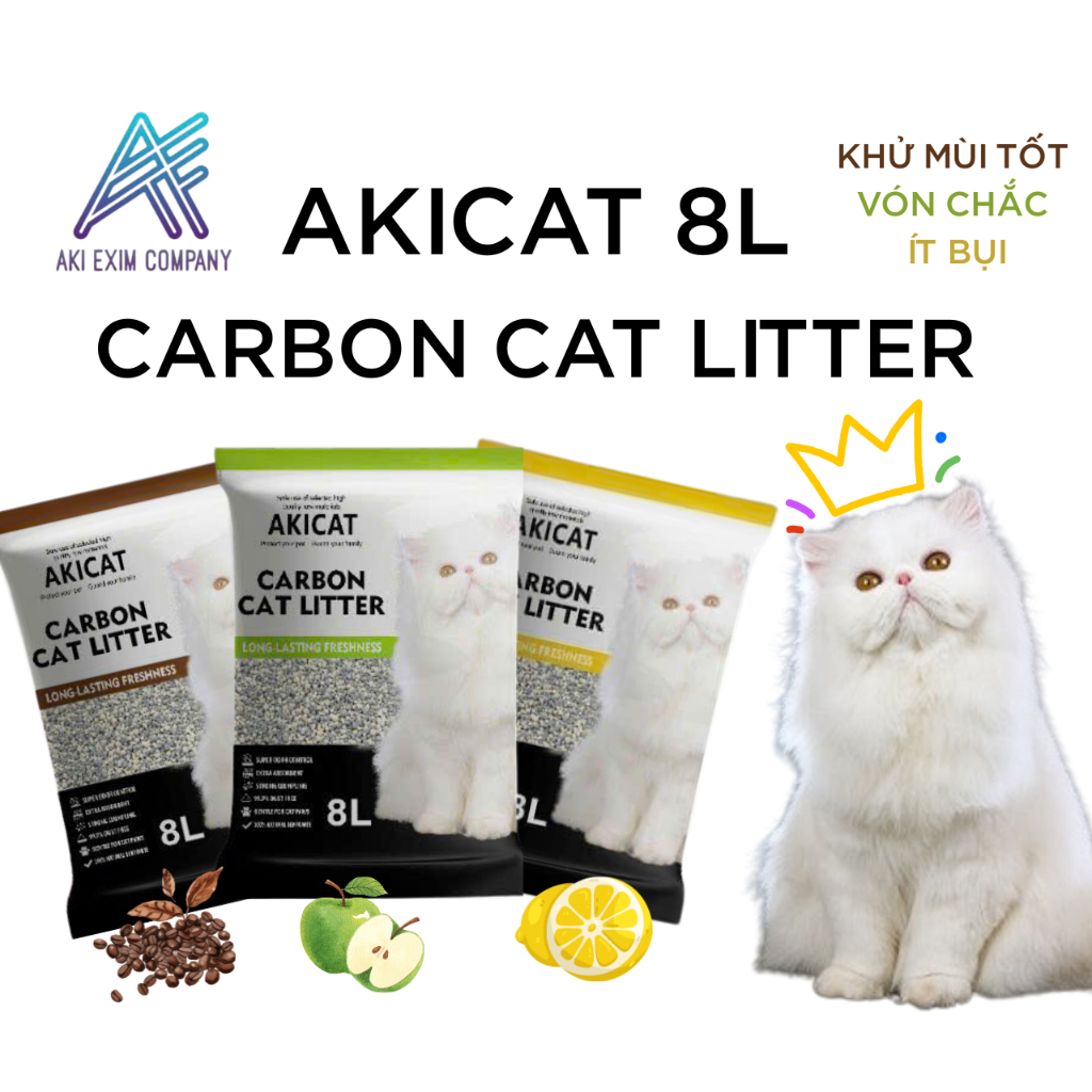 AKICAT 8L CÁT VỆ SINH MÈO THAN HOẠT TÍNH, SIÊU KHỬ MÙI