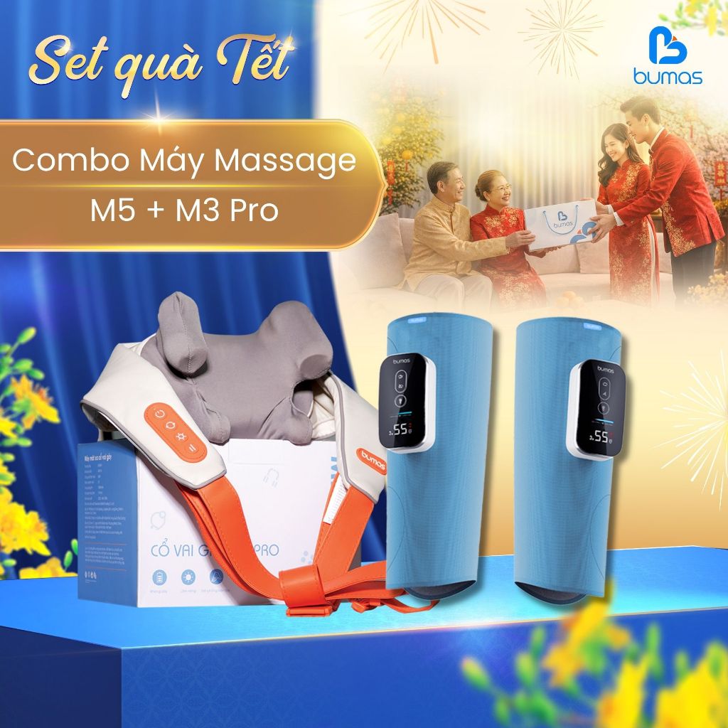 Set Quà Tết Combo Máy Massage Cổ Vai Gáy M3 Pro + Máy Massage Bắp Chân BUMAS M5 Hỗ Trợ Giảm Đau Nhức