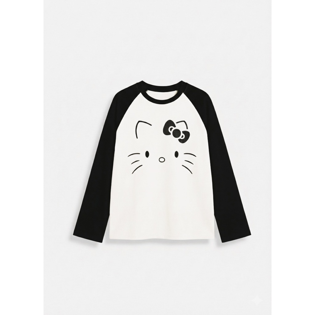 Áo Sweater Nỉ Bông Kitty Nơ In Form Rộng Ulzzang - Áo Thu Đông Dài Tay Raglan Mèo Cute Hot Trend han