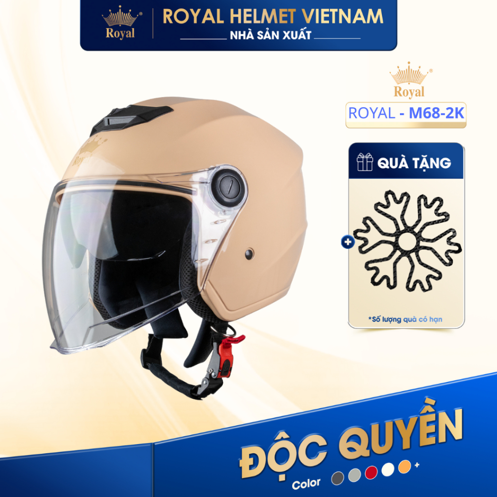 [NHÀ SẢN XUẤT] [SỮA BÓNG] Mũ Bảo Hiểm 3/4 Royal M68 (2 Kính) Chính Hãng, Royal Helmet Kính Âm Đi Phư