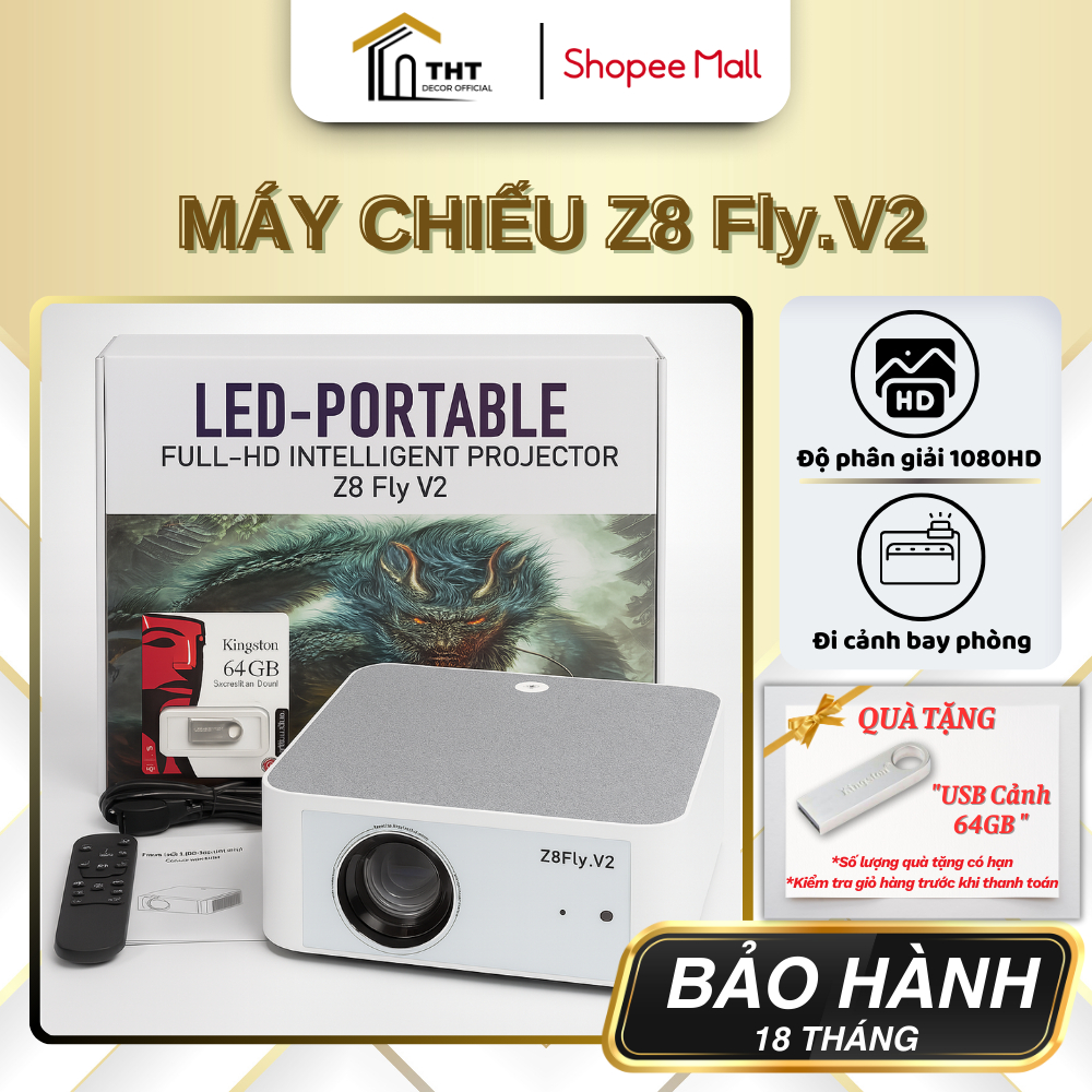Máy Chiếu Z8 Fly V2 Thông Minh Full HD 1080P Hỗ Trợ 4K Tự Lấy Nét Xem Youtube Netflix Phòng Bay Phòn